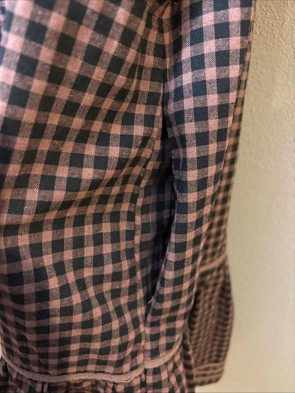 Entro Brown Black Gingham Ruffle Dress Cottagecore Sz Large NEW - Picture 3 of 6